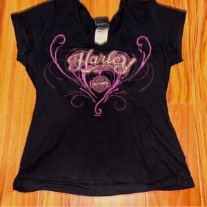 Harley-Davidson Black Tee with Purple Accents